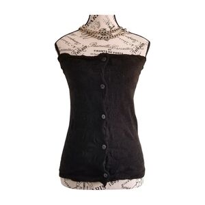 NWT Lauren Vidal Merino Wool Button-Up Tube Top – Black Knit, Raw Edge Finish